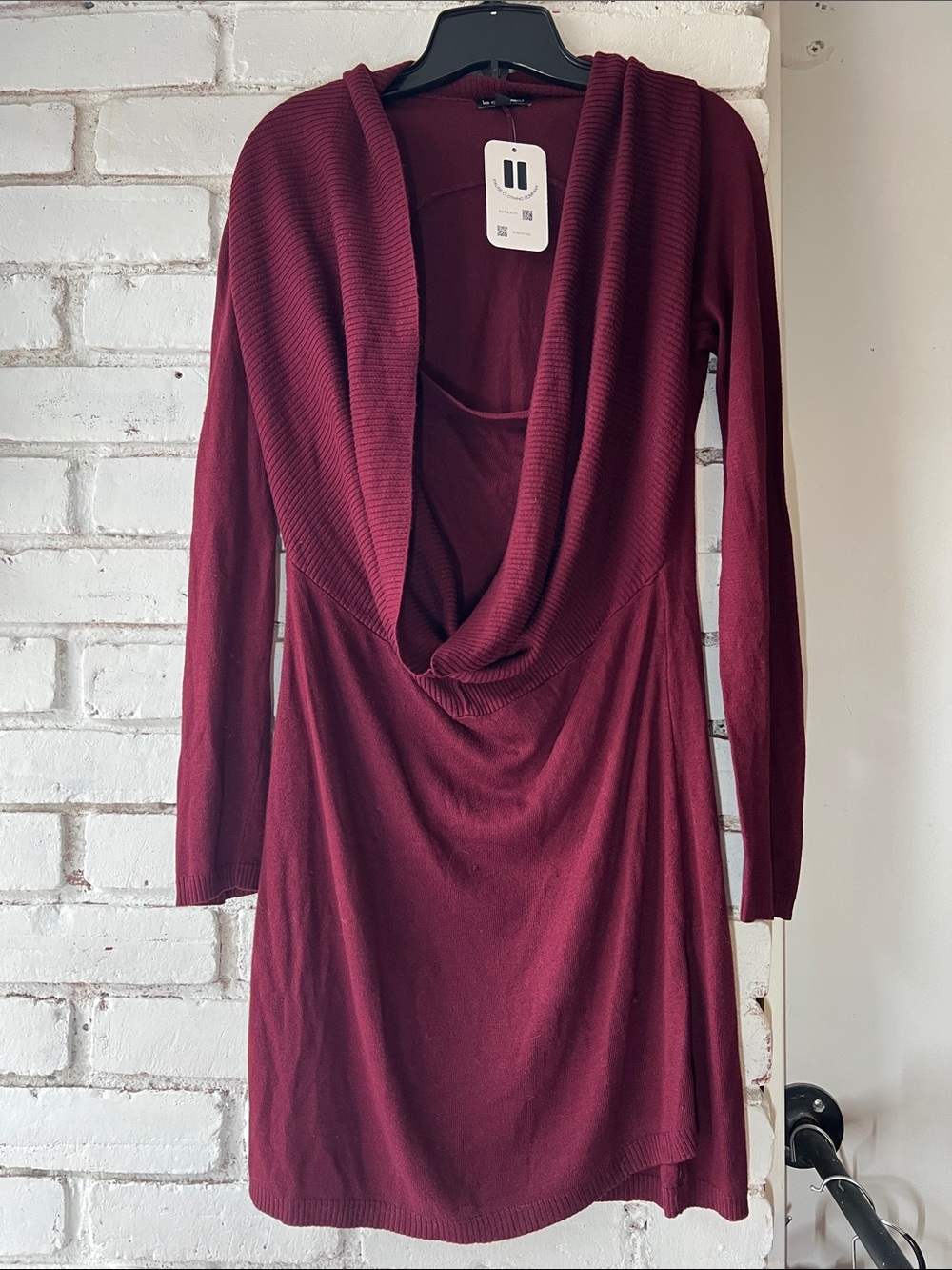 Women's Burgundy Cowl Neck sweater Dress le chateau fall cozy knit dress